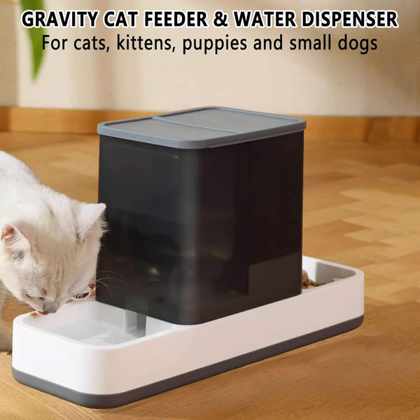 Kathson Gravity Cat Food and Water Dispenser Automatic Dog Feeder Waterer 2 in 1 Auto Pet Food and Water Bowl Set Self Feeding for Puppy Kitten，Grey7