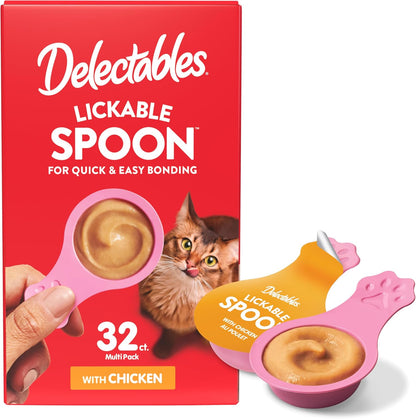 Delectables Lickable Spoon Handheld Wet Cat Treats Made with Real Chicken & Salmon, Quick & Easy Creamy Puree, Mess Free, Grain-Free, No Added Fillers, No By-Products, Variety Pack, 32Ct16