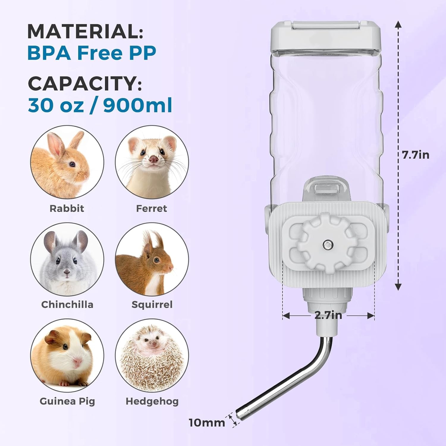 vannon-30oz-small-pet-water-bottle-for-cage-with-top-fill-design-grey-top-fill-small-pet-water-bottle-with-leak-resistant-nozzle-bpa-free-materials-and-stable-dual-clips-for-everyday-hydration