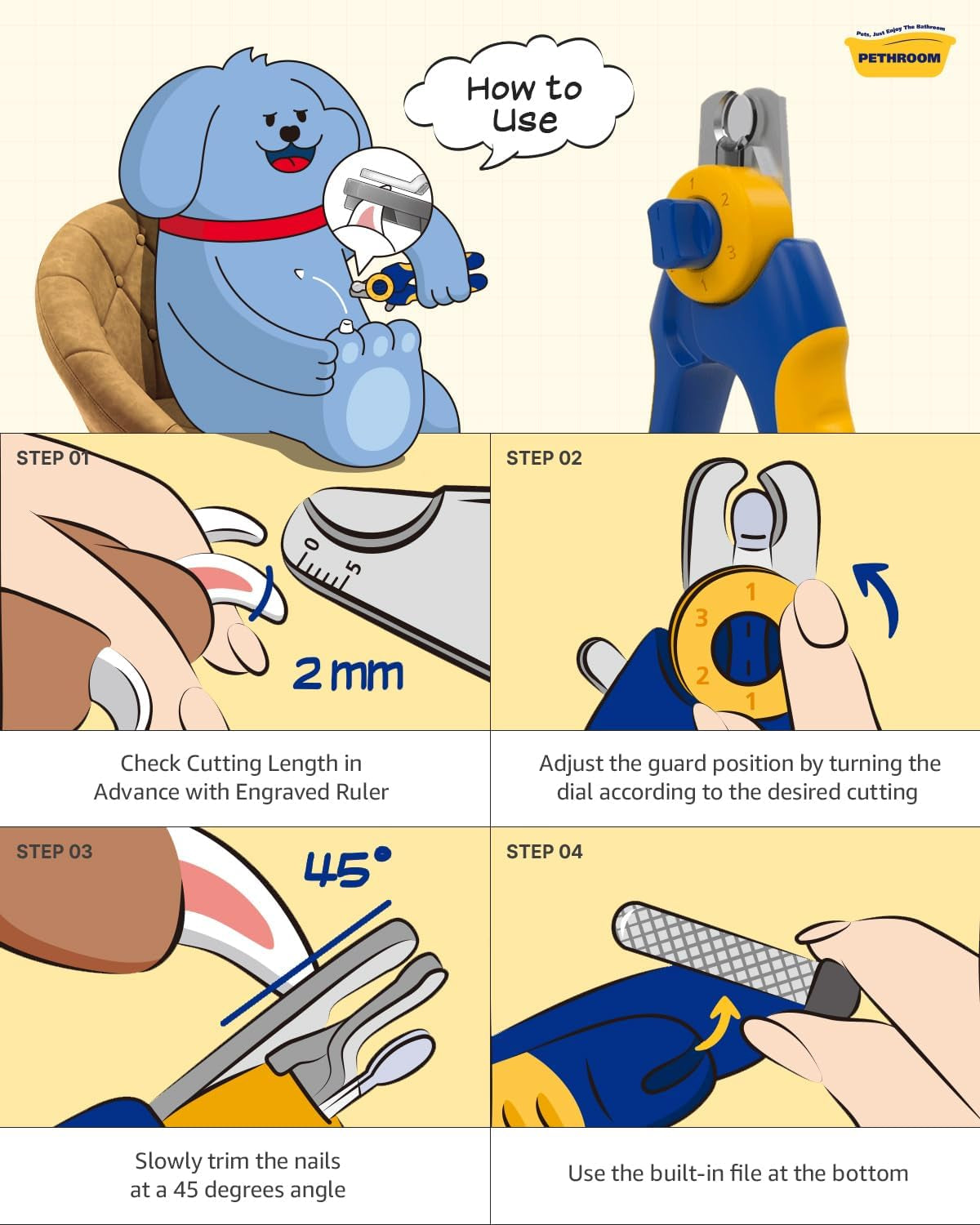 pethroom-professional-dog-nail-clipper-with-safety-guard-avoid-overcutting-adjustable-cutting-length-1-3mm-durable-stainless-steel-pet-nail-trimmer-for-small-medium-large-dogs-and-cats
