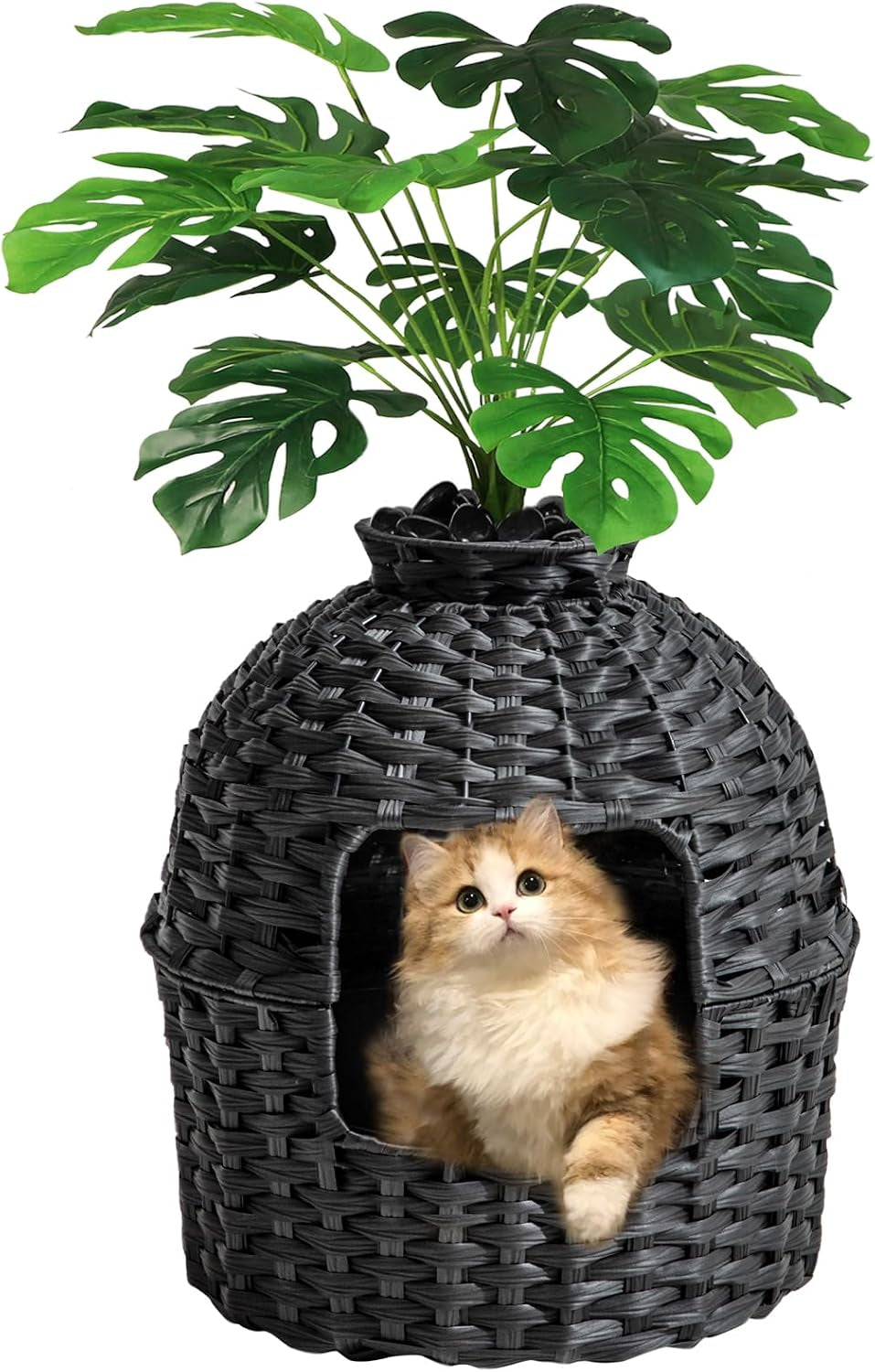 setvson-cat-litter-box-plant-furniture-enclosure-rattan-pe-house-natural-decorative-planter-design-removable-top-for-easy-cleaning-includes-artificial-plants-real-stones-20-x-20-inches