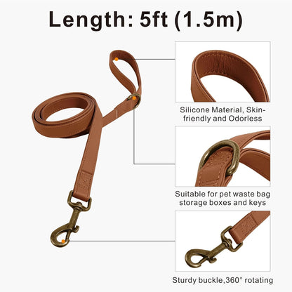 B&F Dog Collar and Leash Set,Leather Silicone Waterproof Odor-Proof Dog Collar and Leash for Medium Dogs, Soft Flexible Dog Collars, Adjustable Pet Collar (Brown, Medium (12.5-20" Neck))4