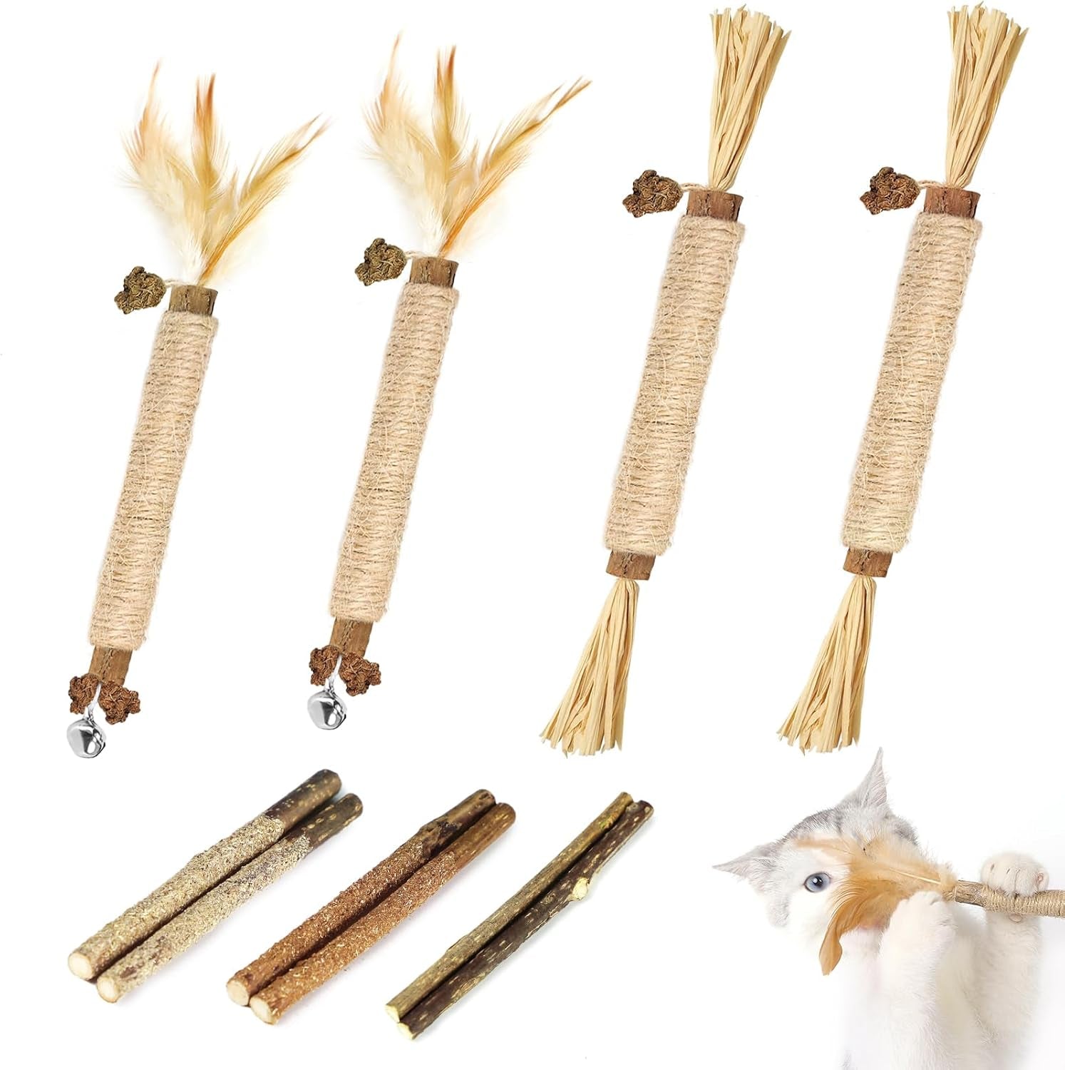 tocirelo-silvervine-sticks-cat-toys-6pack-natural-cat-chew-toy-teeth-cleaning-matatabi-dental-care-kitten-treat-catnip-cat-teething-toys-catmint-silver-vine-sticks-for-bored-indoor-kitty