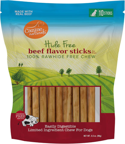 Canine Naturals Rawhide Free Beef Receipe Dog Chews, Sticks, 40 Count | 100% Rawhide Free, Made with Real Beef, Poultry Free, All-Natural, Easily Digestible, 5 in Sticks, Dog Treats, Bulk Pack9