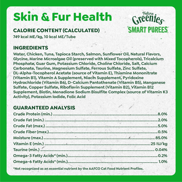 Greenies Feline Smart Purees Skin & Fur Health Lickable Cat Treats with Real Salmon, 0.49 Oz. Tubes, 20 Count | Grain-Free, Omega-3 from Marine Microalgae Oil, Real Salmon Protein, No Carrageenan, Moisture-Rich, Nutritionally Complete6