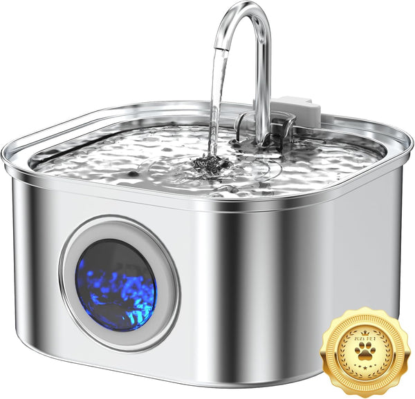 Stainless Steel Cat Water Fountain - 74Oz/2.2L Cat Drinking Fountain | Quiet Cat Fountain for Indoor Cats and Small Dogs, Automatic Pet Water Dispenser Keeps Fresh Water, Water Level Window10