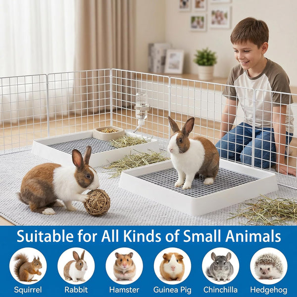 WUWEOT 2 Pack Large Rabbit Litter Box, Shallow Bunny Restroom Litter Tray, Small Animals Litter Pan Toilet Potty Trainer with Grate for Rabbit Hamster Ferret Rats Guinea Pigs Hedgehog Chinchillas6