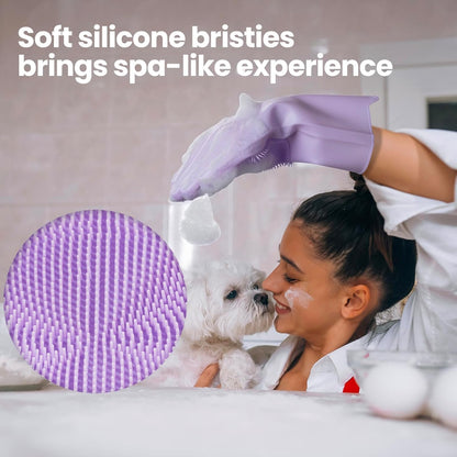 Silicone Pet Grooming Gloves Dog Washing Gloves for Bathing, 1 Pair Purple | 3000 Soft Silicone Bristles, 5-Finger Flexible, Gently Massages & Removes Fur, Non-Slip, Easy Clean, for Dogs/Cats/Horses4