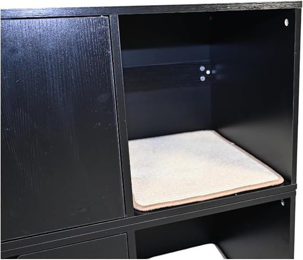 35.83" Black Cat Litter Box Enclosure Hidden Furniture with Scratching Pad, Modern Indoor Cat House7
