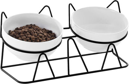 Elevated Cat Food Bowl,Ceramic Raised Water Bowl for Indoor Cats, 15°Tilted Metal Stand anti Vomiting and Protect Spines,Whisker Fatigue Feeding Dishes,Non-Slip and Dishwasher Safe1