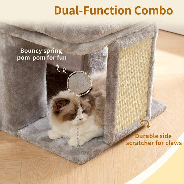 Heybly Cat Tree, 14" Cat Tower with Large Cat Bed & Condo HCT203SW | Cat Furniture for Indoor Cats Large Adult, Cat House with Scratching Posts and Spring Balls for Kittens, Light Gray5
