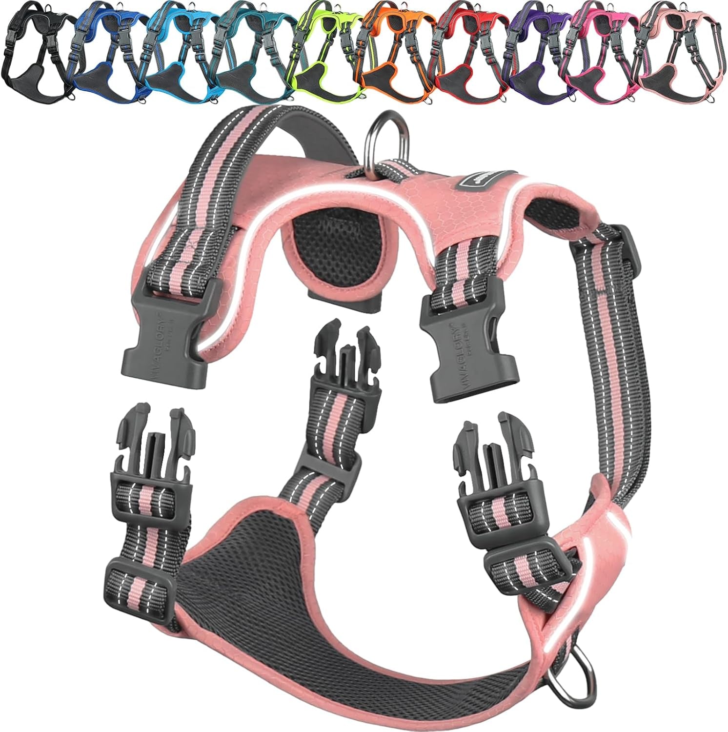 vivaglory-no-pull-dog-harness-vest-harness-l-orange-patterned-with-handle-front-and-back-clip-for-training-pulling-no-pull-escape-proof-padded-adjustable-for-pet-puppy