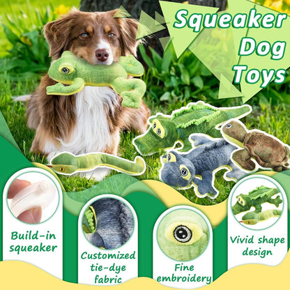 LECHONG Stuffed Animal Dog Toys, 5 Pack Tough Squeaky Dog Toys, Plush Toys Assortment, Great Value Pet Toys Bundle, Woodland Series Chew Toys for Large Medium and Small Dogs Puppy Pet Toys2