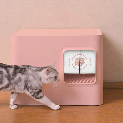 Dog Potty Training Toilet ﻿ Cat Litter Tray Fully Enclosed Japanese Style Box Toilet Kitten anti Splash and Deodorant Corridor Pet with Curtain Pink and White(A)8