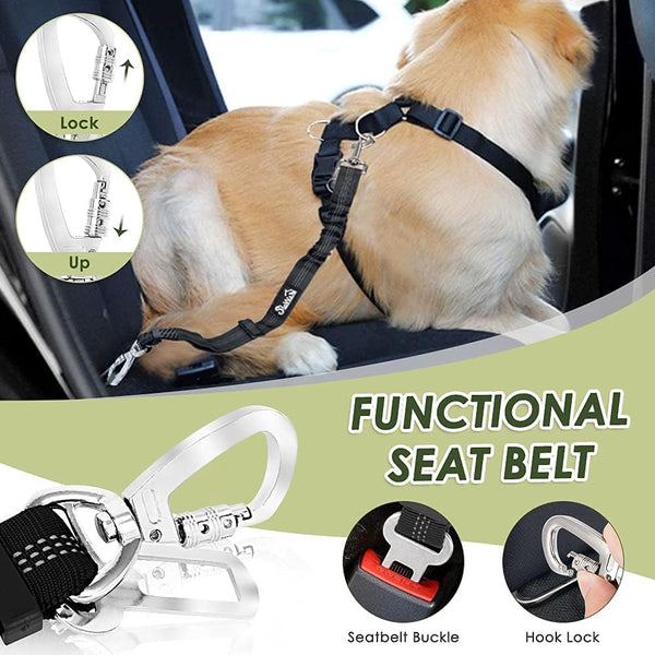 Slowton Dog Seatbelt, 2 Pack Dog Seat Belt Car Leash Adjustable Elastic Bungee Buffer Heavy Duty Nylon Reflective Pet Safety Tether Connect to Dog Harness for Travel Riding in Vehicle (Daul Clip, B)3