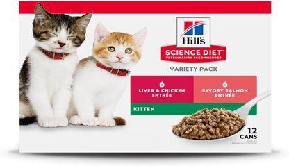 Hill'S Science Diet Kitten Formula Wet Cat Food Variety Pack | #1 Veterinarian Recommended, Liver & Chicken and Minced Salmon, 2.9 Oz. Cans, 12-Pack1