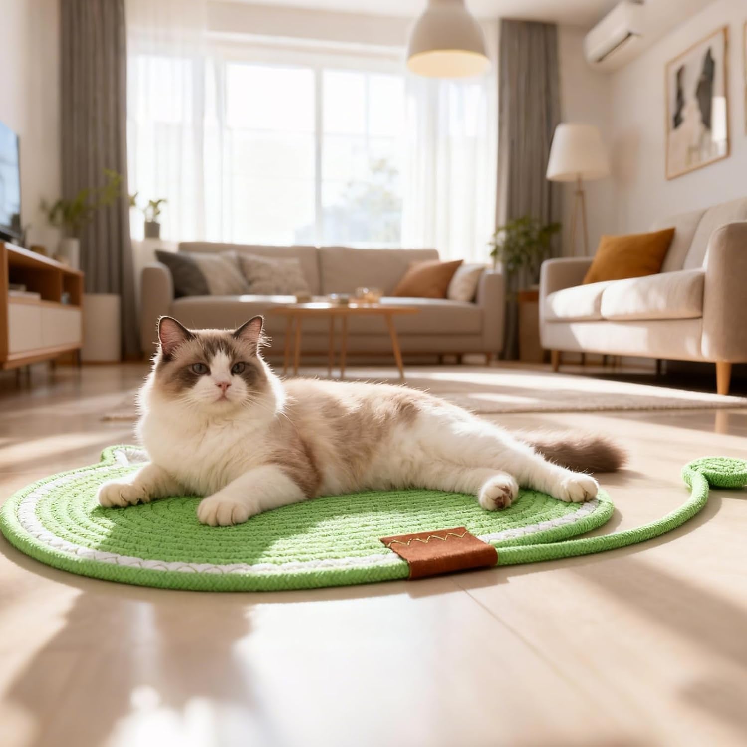 2-pc-cat-scratcher-mat-natural-cotton-rope-oval-horizontal-scratch-pad-11x13-7-with-dangling-ball-toy-cat-ear-design-furniture-protector-for-floor-wall-durable-handmade-balck-2-pc