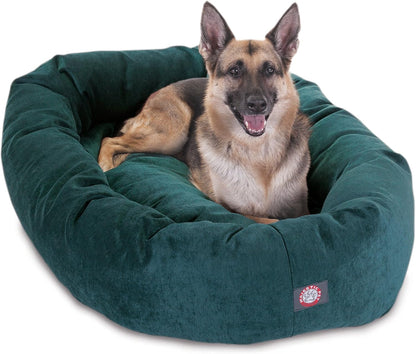 Majestic Pet 40 Inch Micro Velvet Calming Dog Bed Washable – Cozy Soft round Dog Bed with Spine for Head Support - Fluffy Donut Dog Bed 40X29X9 (Inch) – round Pet Bed Large – Pearl45