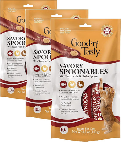 Good ‘N’ Tasty Savory Spoonables with Real Duck, Beef & Rabbit, 6 Count Tube, Triple Flavor Squeezable Lickable Wet Treats for Cats with Built-In Spoon for Less Mess10