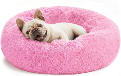 Love'S Cabin Calming Cat Bed for Indoor Cats, Anti-Anxiety Donut round Dog Bed, Fluffy Faux Fur Washable Pet Bed for Small Medium Dogs and Cats, Grey, 20In12