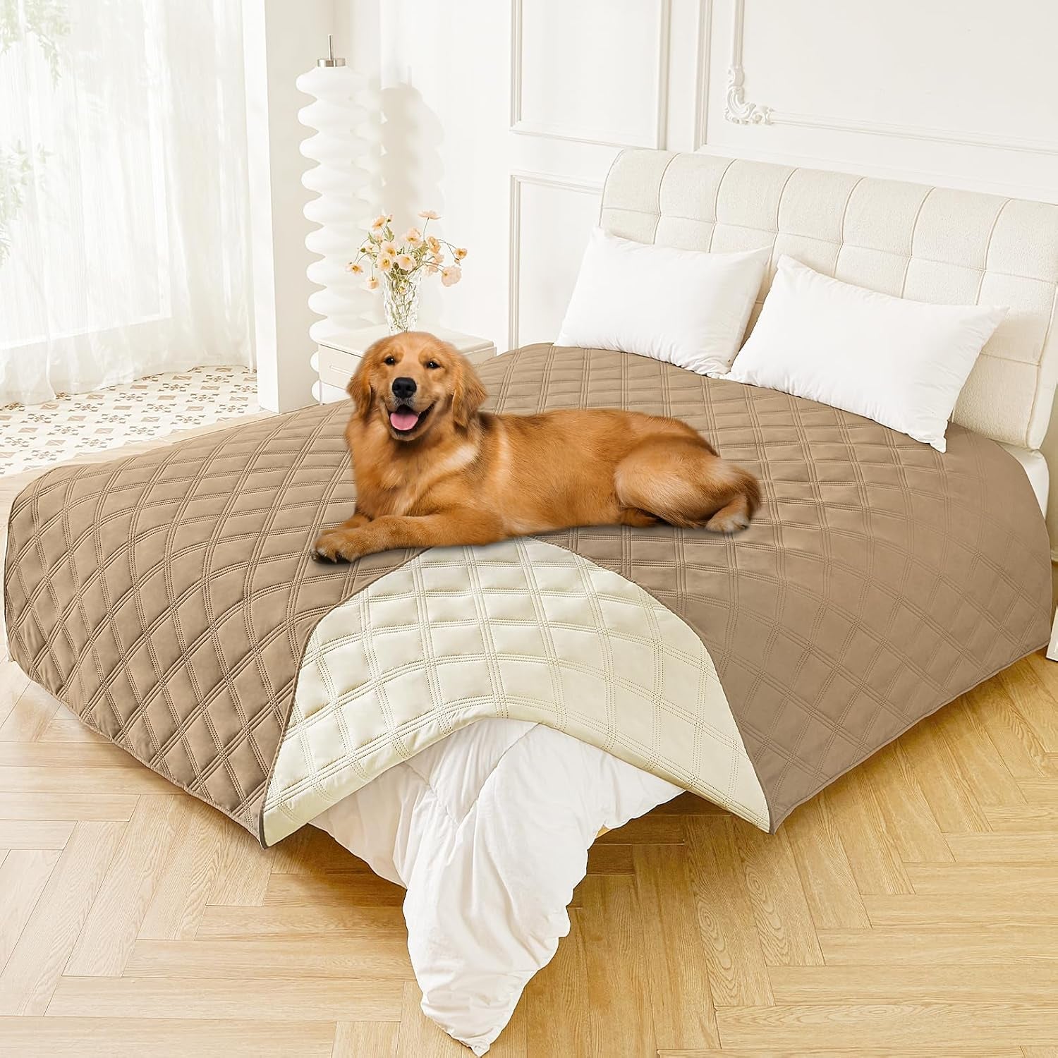 smiry-waterproof-dog-bed-cover-reversible-pet-blanket-for-sofa-couch-soft-washable-dog-blanket-leakproof-couch-cover-for-dogs-cats-furniture-protection-52x82-grey-dark-grey