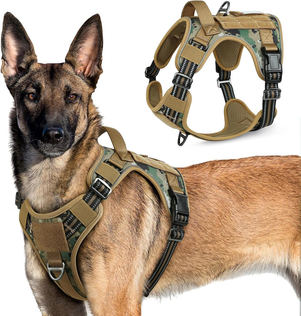 Rabbitgoo Tactical Dog Harness for Large, No Pull Military Service Vest | Molle & Handle, Heavy Duty, Adjustable, Reflective Straps, Easy Control for Training Walking, Black, Large45