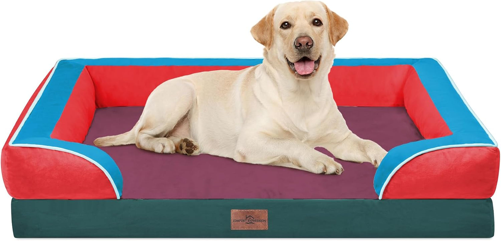 comfort-expression-orthopedic-dog-bed-for-extra-large-dogs-with-bolster-waterproof-dog-couch-bed-with-washable-cover-non-slip-bottom-supportive-egg-crate-foam-xl-pet-bed-42x30-inch