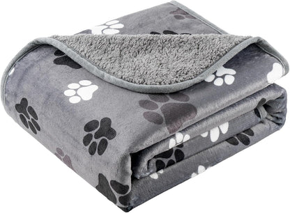 Washable Waterproof Dog Blankets for Large Dogs, 50"X60" Black | Soft Fluffy Pet Blanket for Couch Sofa Car Crate, Bed Furniture Protector, Reversible Sherpa Fleece Dog Blanket, Paw Pattern14