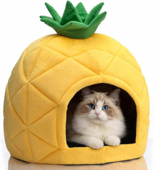 Hollypet Cat Bed Cave for Indoor Cats for Pets up to 15 Lbs, Pineapple | Warm Cat Bed Cats Cave Condo, Covered Kitty House with Removable Washable Cushion, Cozy Enclosed Pet Bed for Small Dogs1