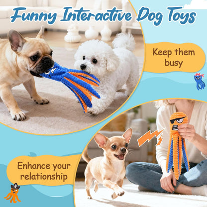 Zeaxuie Interactive Dog Toys for Chewers, 2 Pack No Stuffing Dog Toys for Teething, Squeaky Chew Toy to Keep Them Busy for Small and Medium Breed, Crinkle Octopus4