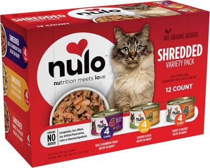 Nulo Variety Flavors Grain-Free Shredded Wet Canned Cat Food, 3 Ounce (Pack of 12)1