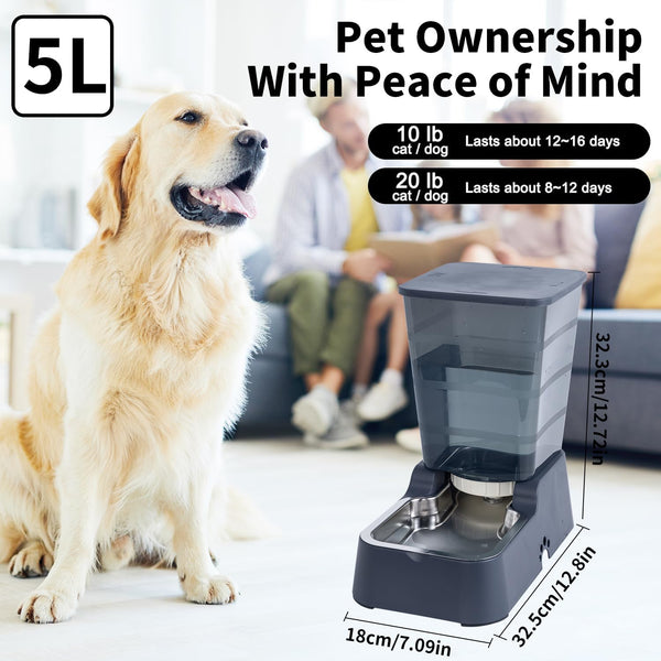 Meikuler Pets Auto Feeder 5.2L,Food Feeder and Water Dispenser Set for Medium & Large Dogs Cats and Pets Animals (Navy)4