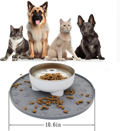 Silicone Pet Food Mat, Dog Food and Water Mat, Raised Edge Rubber Mat for Dog Bowls, Prevents Food and Water from Staining Floors, Suitable for Small and Medium Pets，10.6'' (Gray - Odorless)2