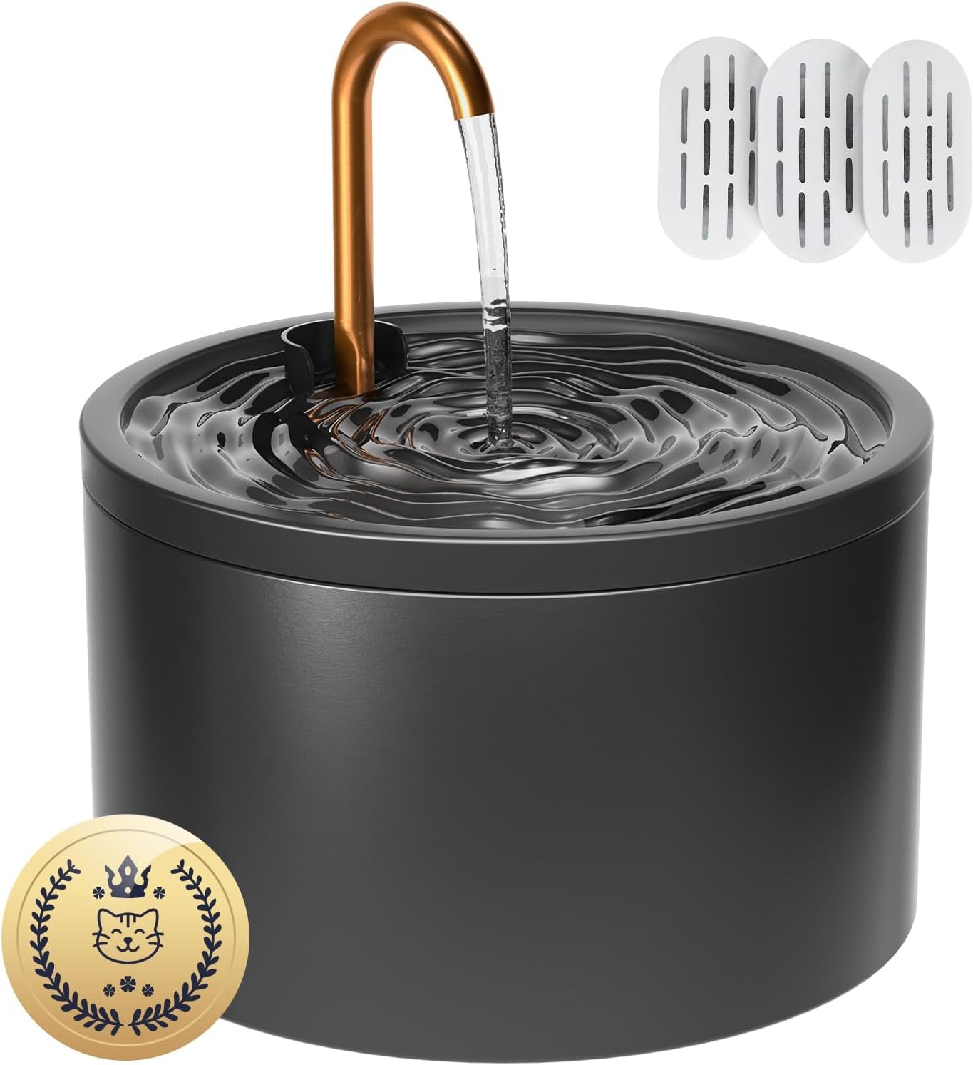 misfans-ceramic-cat-water-fountain-all-ceramic-body-pure-copper-spout-2-1l-71oz-capacity-under-20db-pump-dual-filtration-faucet-and-fountain-modes-easy-clean-unit-3-filters-and-sponge-black