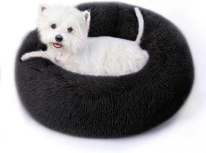 Calming round Dog Bed & Cat Bed for Indoor Cats, Medium Size Washable Anti-Slip Anti-Anxiety Donut Dog Beds for Small Dogs & Cats, Fluffy Plush Soft Dog Bed(20 Inch, Light Grey)11