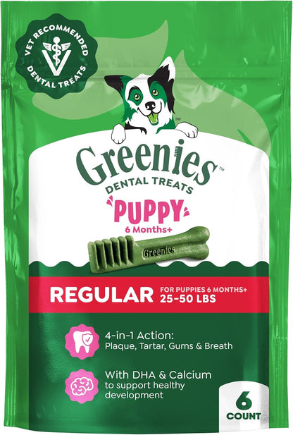 Greenies Puppy Regular Natural Dental Dog Treats, Original Flavor, 12 Count | Veterinarian-Recommended, Natural Ingredients, Cleans Teeth & Freshens Breath, for Puppies 25-50 Lbs, 6 Oz. Pack13