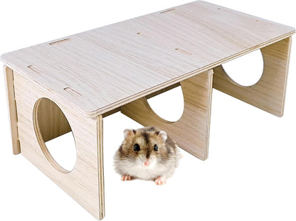 Hamiledyi Wooden Hamsters 2-Chamber Hideout-Tunnel Multi Chamber Exploring Toy Hamster Hiding Maze Tunnel Toy Platform Stuff Cage Accessories for Gerbil Rat Mice1