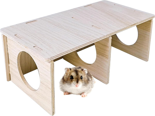 Hamiledyi Wooden Hamsters 2-Chamber Hideout-Tunnel Multi Chamber Exploring Toy Hamster Hiding Maze Tunnel Toy Platform Stuff Cage Accessories for Gerbil Rat Mice1