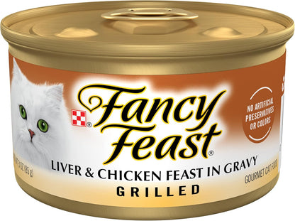 Purina Fancy Feast Grilled Wet Cat Food Liver and Chicken Feast in Wet Cat Food Gravy - (Pack of 24) 3 Oz. Cans1