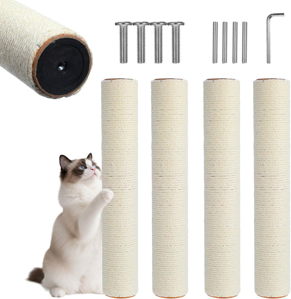 4 PCS M8 15.7 X 2.75 Inch Cat Scratching Post Replacement, Sisal Pole Cat Tree Replacement Post with Screws, Refill Scratcher Posts for Indoor Kitten Tree Tower Spare Cats Furniture Protector1