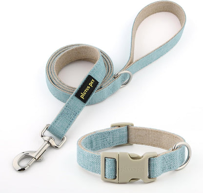 Plutus Pet Cotton Hemp Dog Collar and Leash Set, Adjustable Collar for Small, Medium, and Large Dogs, Heavy Duty and Soft on Skin, Lavender, S7