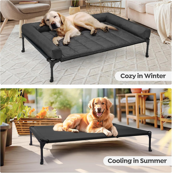 Veehoo Outdoor Elevated Dog Bed with Waterproof Bolster Cushion, Cooling | Raised Dog Bed with Removable & Washable Mat Topper, Breathable Mesh, Dog Couch Cot for Indoor Outdoor, 42", Large, Black5