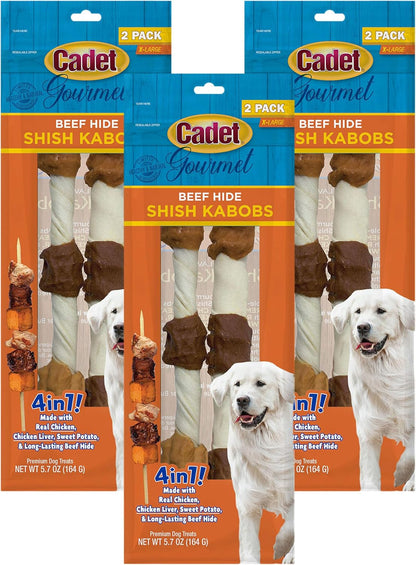 Cadet Gourmet Shish Kabob Dog Chews for Large Breeds, Rawhide Treats for Dogs with Chicken and Sweet Potato, Healthy & Natural Beef Hide, 10-Inch Sticks, 4 Count (Pack of 1)14