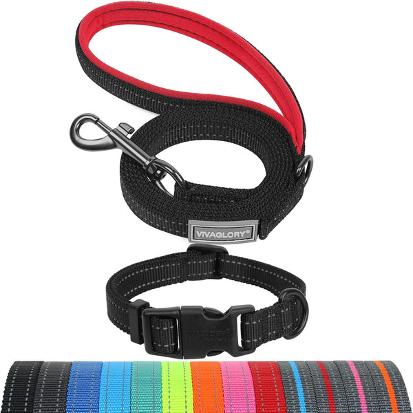 VIVAGLORY Dog Leash Puppy Leash for Collar, 3Ft X 1In, Black | with Soft Padded Handle for Training & Walking, Heavy Duty & Double Layer Nylon Pet Puppy44