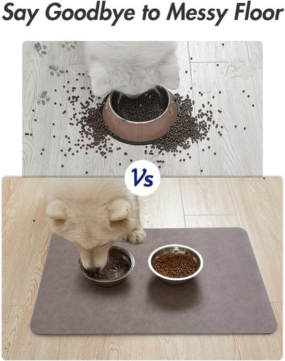Montvoo-Absorbent Pet Feeding Mat-No Stains Pet Mat for Food and Water Bowl-Quick Dry Cat & Dog Food Mat Water Dispenser Mat-Pet Supplies Mat-Dog Water Bowl Mat for Messy Drinker,（Brown,16"X24"）4