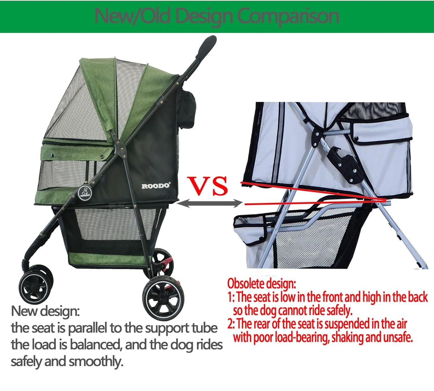 roodo-3-wheel-pet-stroller-best-lightweight-foldable-compact-portable-jogger-all-terrain-travel-pet-gear-puppy-kitty-stroller-for-up-to-30lbs-medium-small-dogs-and-catsgreen