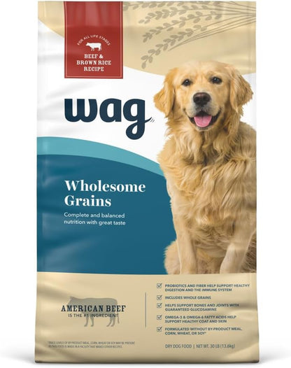 Amazon Brand - Wag Wholesome Grains Dry Dog Food with Salmon and Brown Rice, 30 Lb Bag (Pack of 1)10