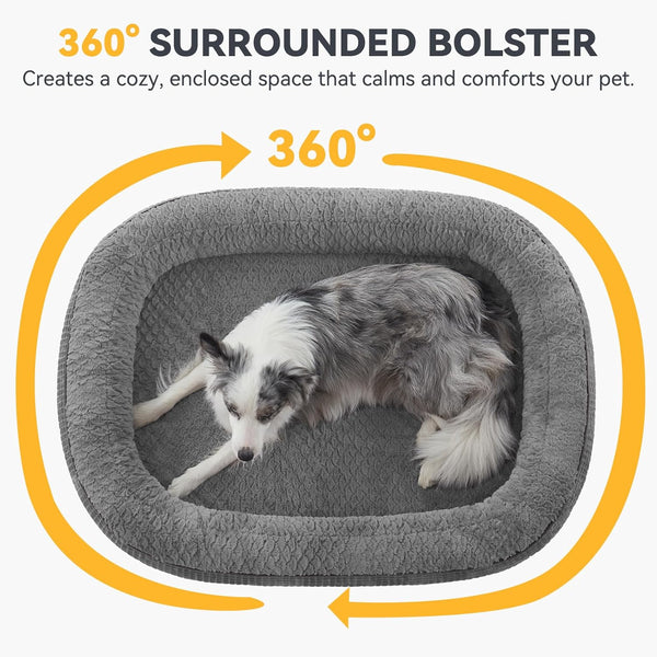 JOEJOY Orthopedic Dog Beds Large Sized Dog, XL Egg-Crate Memory Foam Pet Couch Bed with Bolster Sides, Waterproof Lining, Removable Washable Cover & Non-Slip Bottom, Grey3