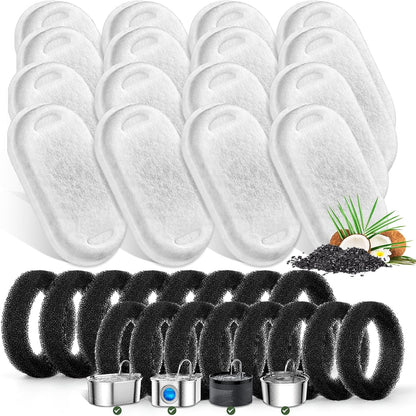 Cat Water Fountain Filters for Stainless Steel 67Oz/2L Adjustable Water Flow Pet Fountain, 8 Pack Pet Replacement Filters with 8 Sponges10