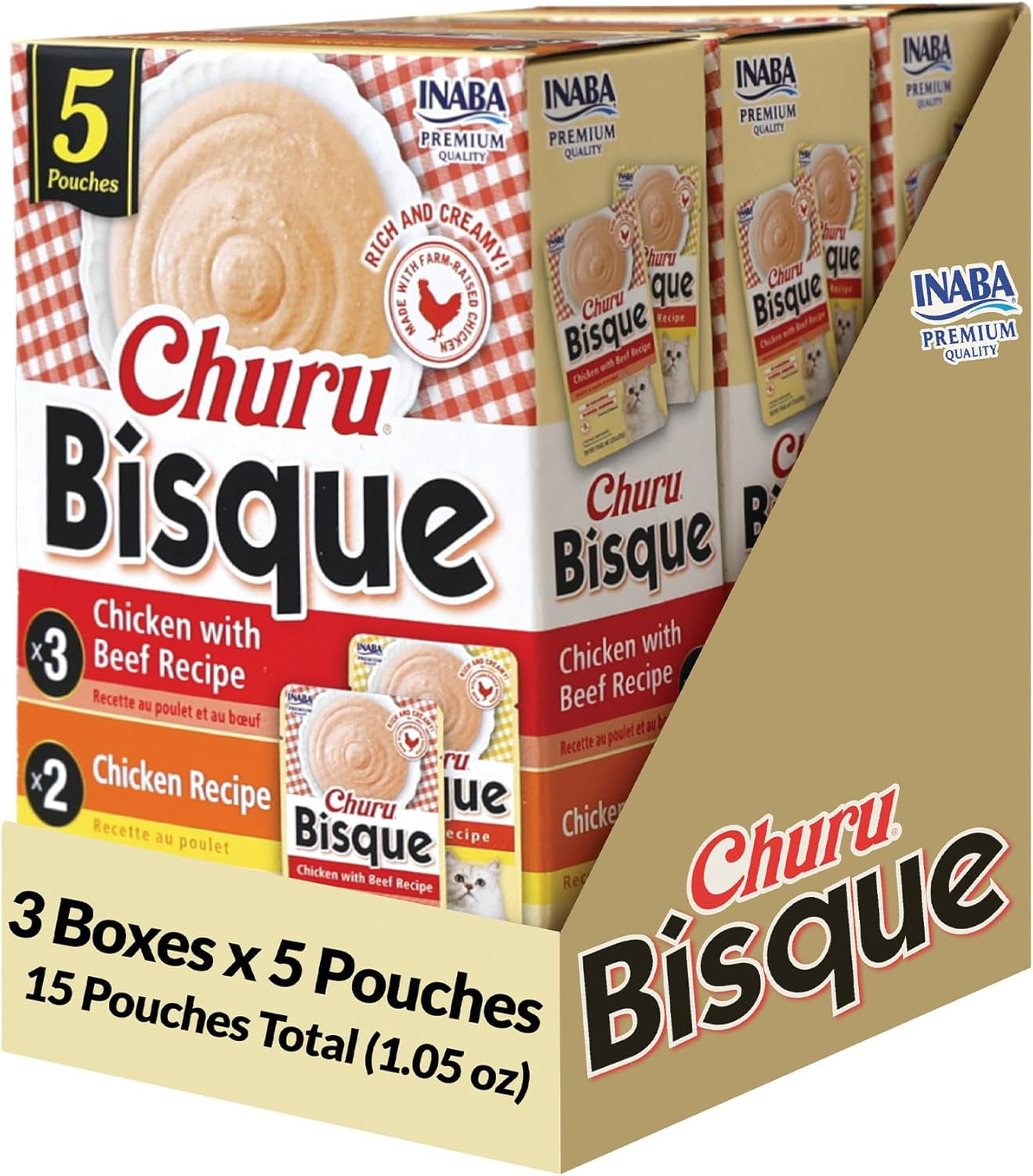 inaba-churu-bisque-for-cats-creamy-lickable-puree-side-dish-with-vitamin-e-1-4-ounces-per-pouch-12-pouches-tuna-chicken-variety